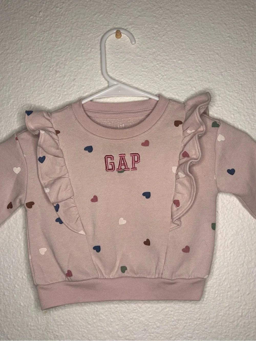 GAP Light Pink Heart Ruffle Pullover Sweatshirt